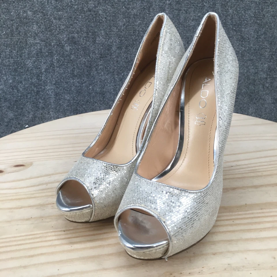 Salto Alto Feminino Aldo 37 Pump Stiletto Peep Toe Slip On Couro Sintético Prata - Imagem 3 de 4