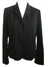 CHAPS Black Pinstripe Stretch 3 Button Blazer Career Jacket Womens Size 12