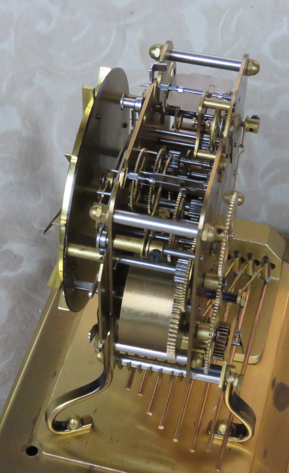 AUG SCHATZ & SOHNE W3 TRIPLE CHIME SKELETON BRACKET BRASS MANTEL CLOCK GERMANY