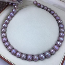 classic  11-14mm south sea round lavender pearl necklae 17inch 925s
