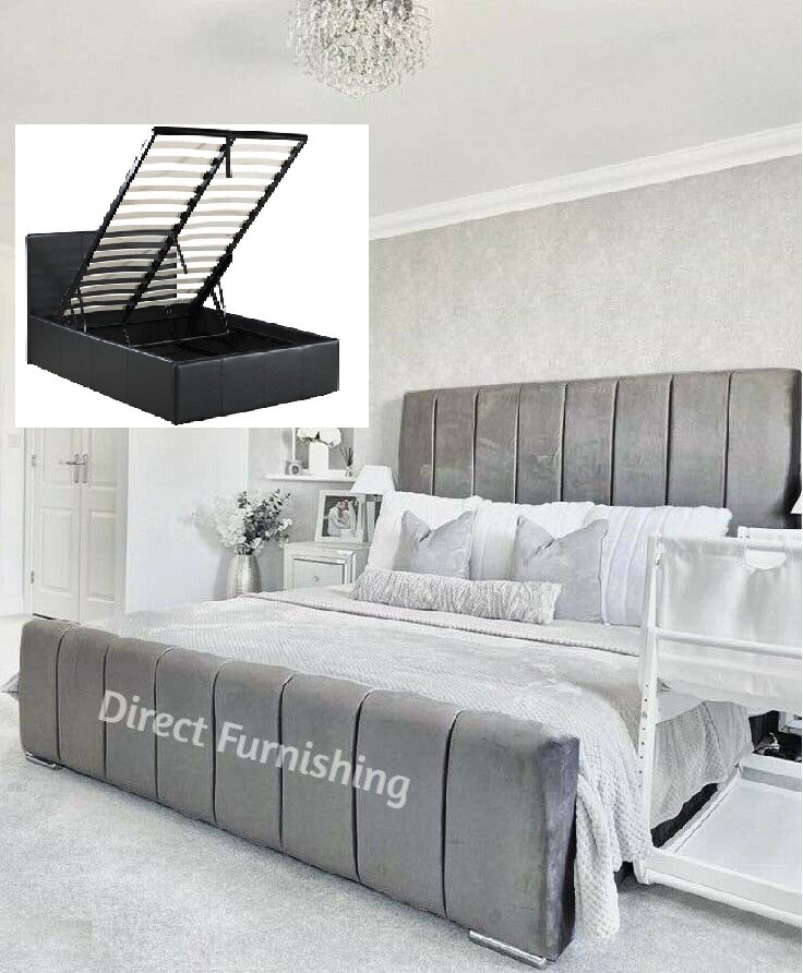 Montreal Plush Velvet Bed With Storage, Panel Bed, Designer Bed, Storage Bed eBay