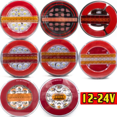 12V 24V LED Round Brake Hamburger Tail Light Indicator Lamp Truck Trailer Van - Image 1 of 4
