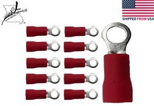 10x Red 22-16 AWG 6 Ring Terminal Wiring Wire Splice Crimp On Sleeved Insulated