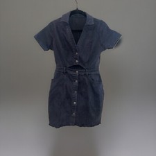 Black Denim Button-Up Dress with Keyhole Cutout
