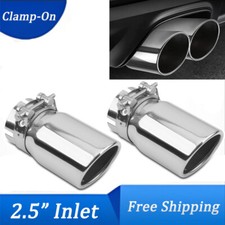 Set Of 2 For 2.5 Inlet 3 Outlet 6 Long Exhaust Tip Stainless Steel Clamp-on