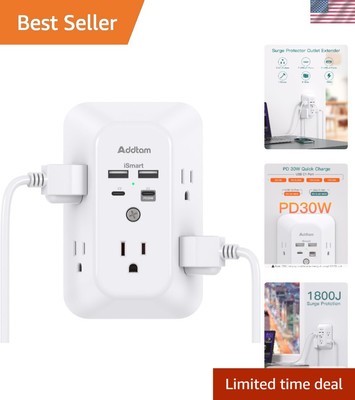 Multi-Plug Outlet Extender with 4 USB PD Chargers for Safe High-Speed Charging