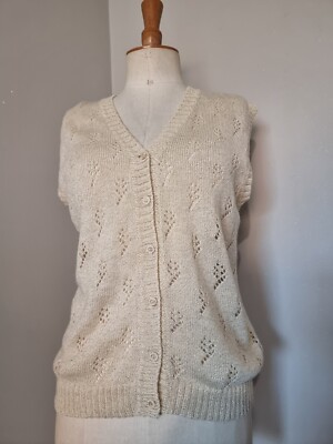 VINTAGE WESTE CARDIGAN ÄRMELLOS BEIGE GOLD DURCHBROCHEN 