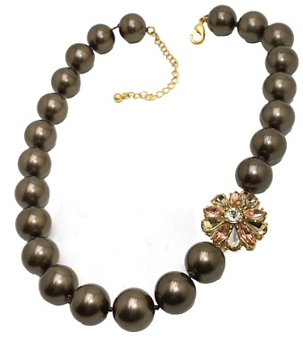 Lia Sophia TAFFETA Necklace Chunky Bronze Pearls Rhinestone Flower Accent