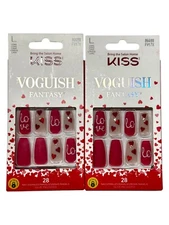 2 Pack Kiss Voguish Fantasy Press-On Long Nails #86688 FV17X Red Heart Valentine