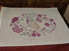 Handpainted Mauve Floral With Butterfly Needlepoint   on 18 Canvas   NEW   N4