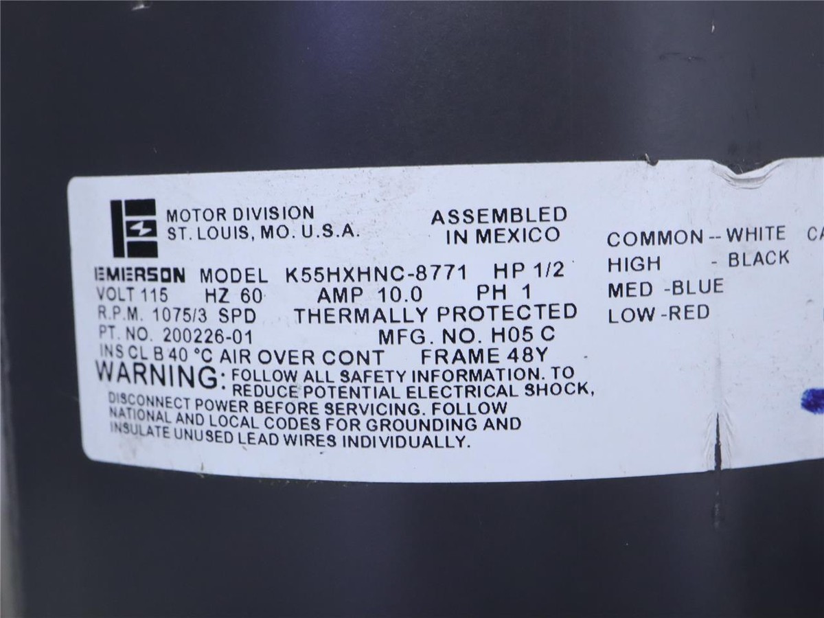 EMERSON K55HXHNC-8771 Blower Motor 1/2HP 1075RPM 3SPD 1PH 115V