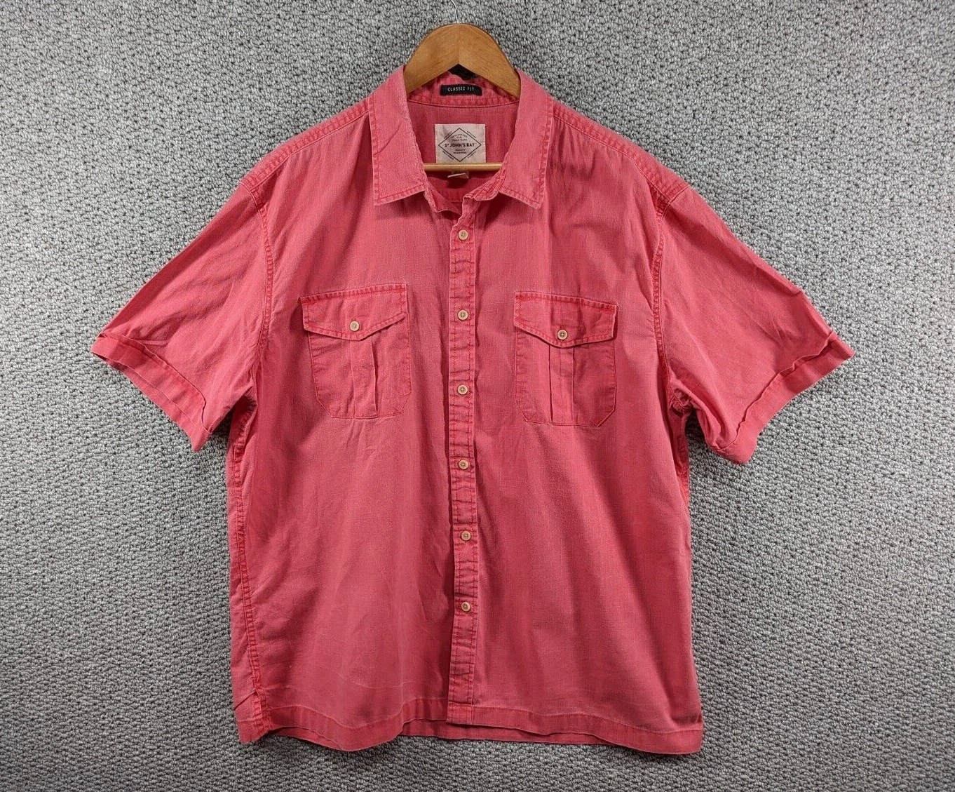 ST. JOHN'S BAY Men's Pink Classic Fit Holiday Casual Cotton Button Shirt XL