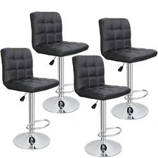 Bar Stools Black Adjustable Height Dining Swivel Pub Counter Chair Set of 4 