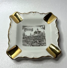 Ebrach Nurnberg Ceramic White with Gold Trim Ashtray Made in Germany