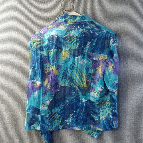 Camicia Ruby Rd Petite Donna 14P Blu Multicolori Floreale Trasparente Finestra Irregolare - Foto 3 di 16