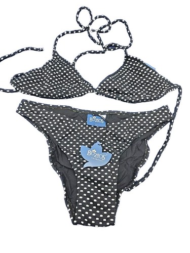 SWIM BATHING Suit Bikini Two Pc New with Tags Buzios Brazil Large Black White  - Picture 1 of 11