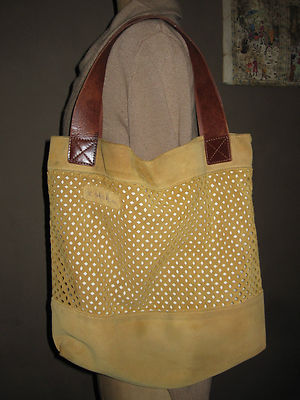 Sac Cabas ESTELLON En Dentelle De Cuir Suédé - Couleur Beige/camel/ocre - Occasion - Pour Femme