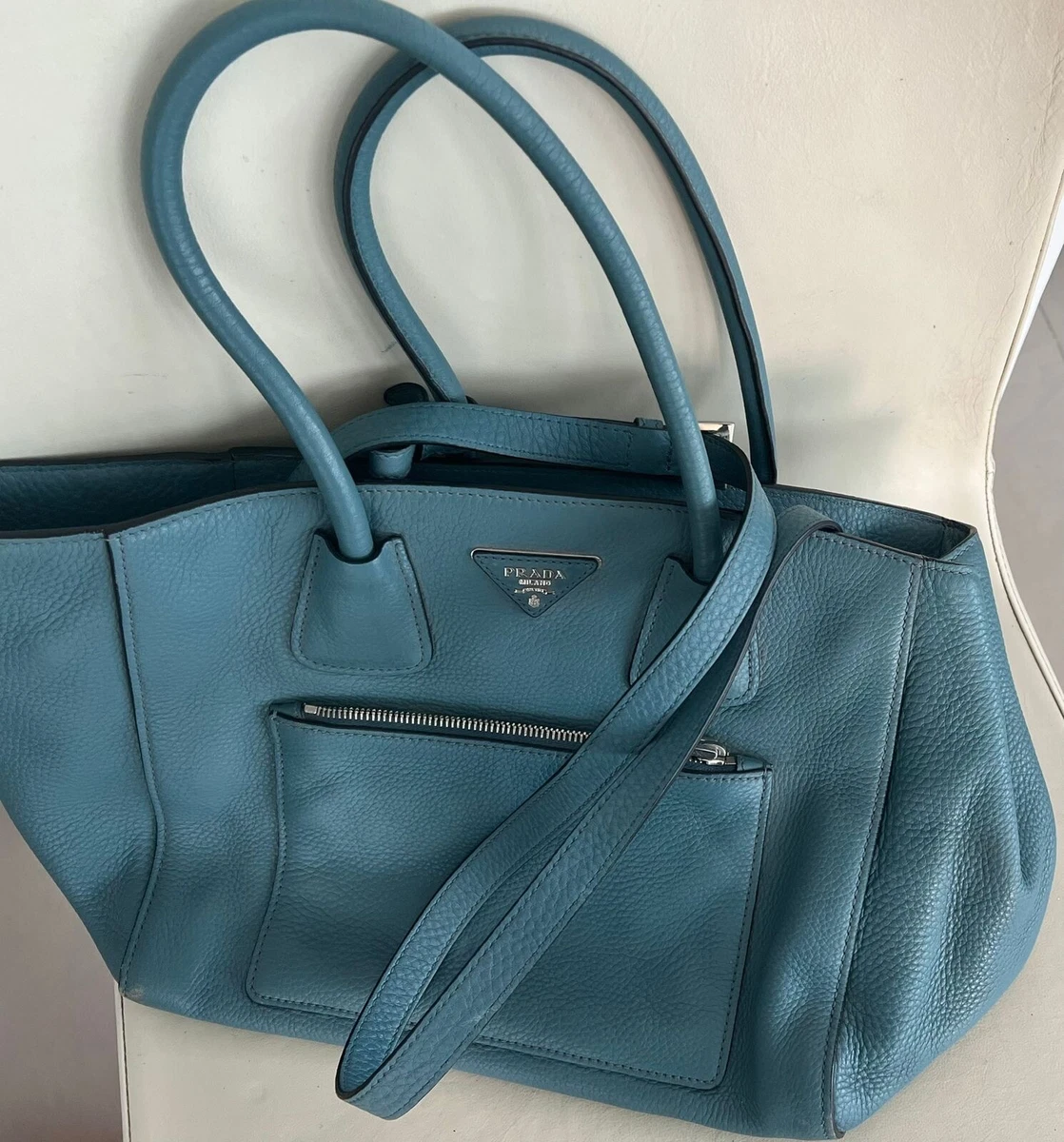 Prada Vitello Phenix Double Tote in Blue | MTYCI