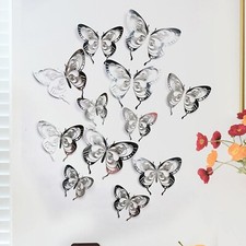 12 pcs 3d Silver New Model butterfly wall decor, party, wedding, diy