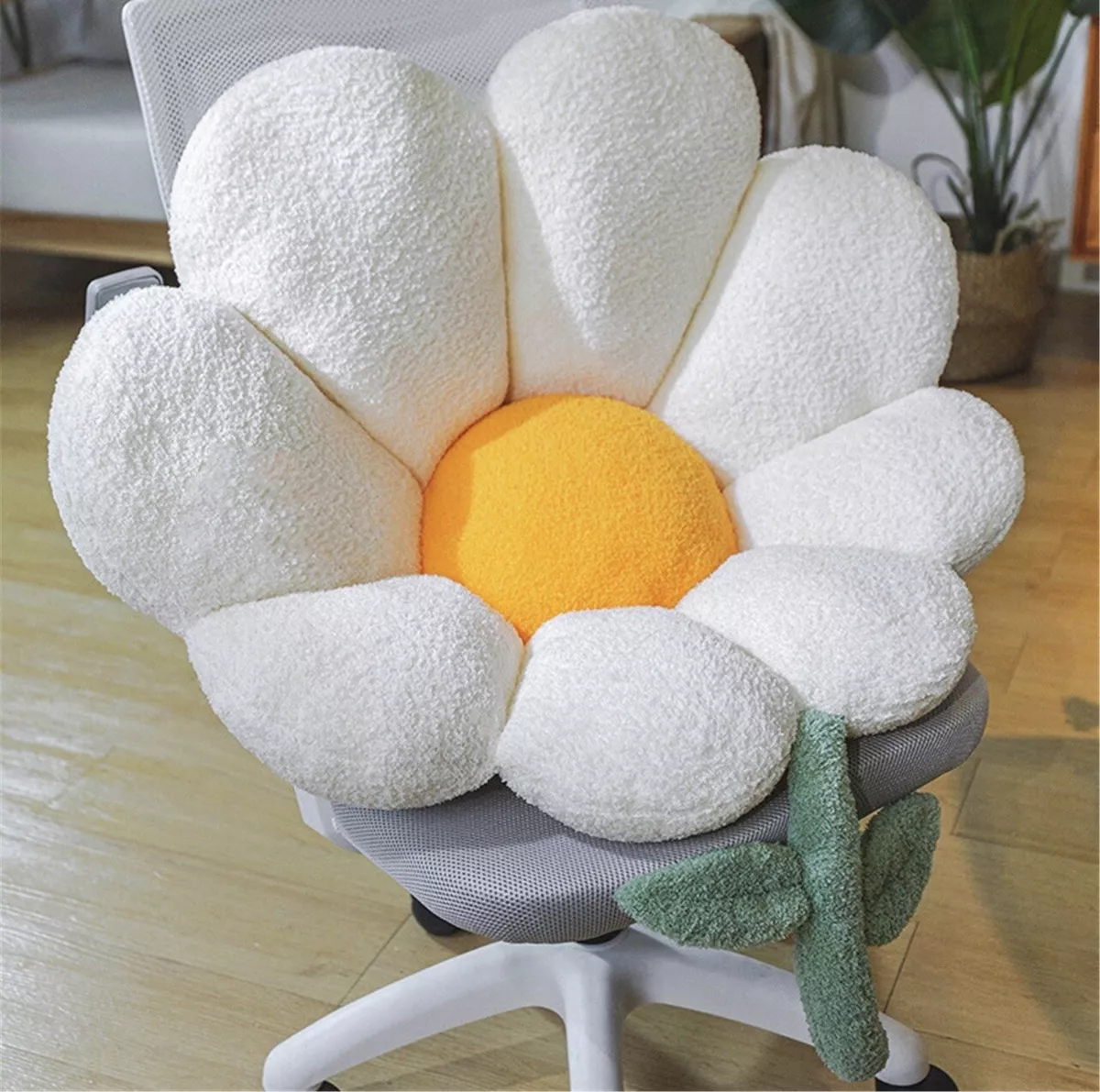 NEW Cute White Plush Flower Pillow For Chair Couch Office Chair