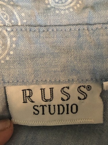 Russ Studio Women's Size 8 Button-Down 3/4 Sleeve Blue Shirt/Blouse - Picture 6 of 7