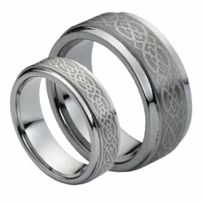 Free Engraving - Tungsten Carbide Celtic Knot Design Wedding Band Ring Set
