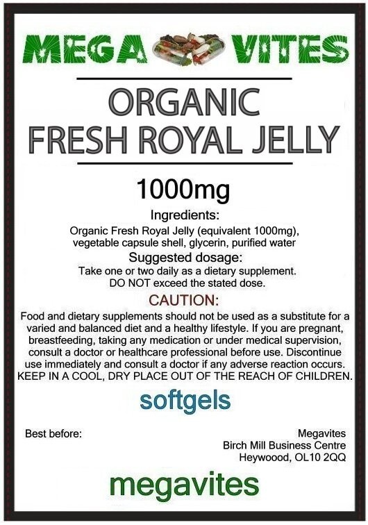 ORGANIC FRESH ROYAL JELLY CAPSULES 1000mg x 30 IMMUNE SYSTEM, PMS