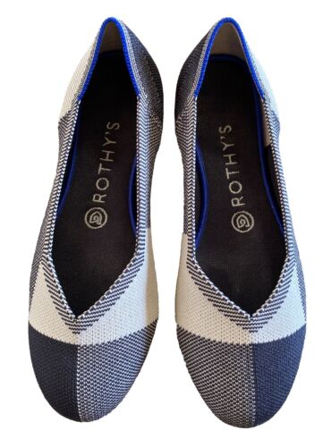Puntera plana de ballet lavable ROTHY'S 7,5 The Flat Plaid negra blanca/crema para mujer - Imagen 2 de 7