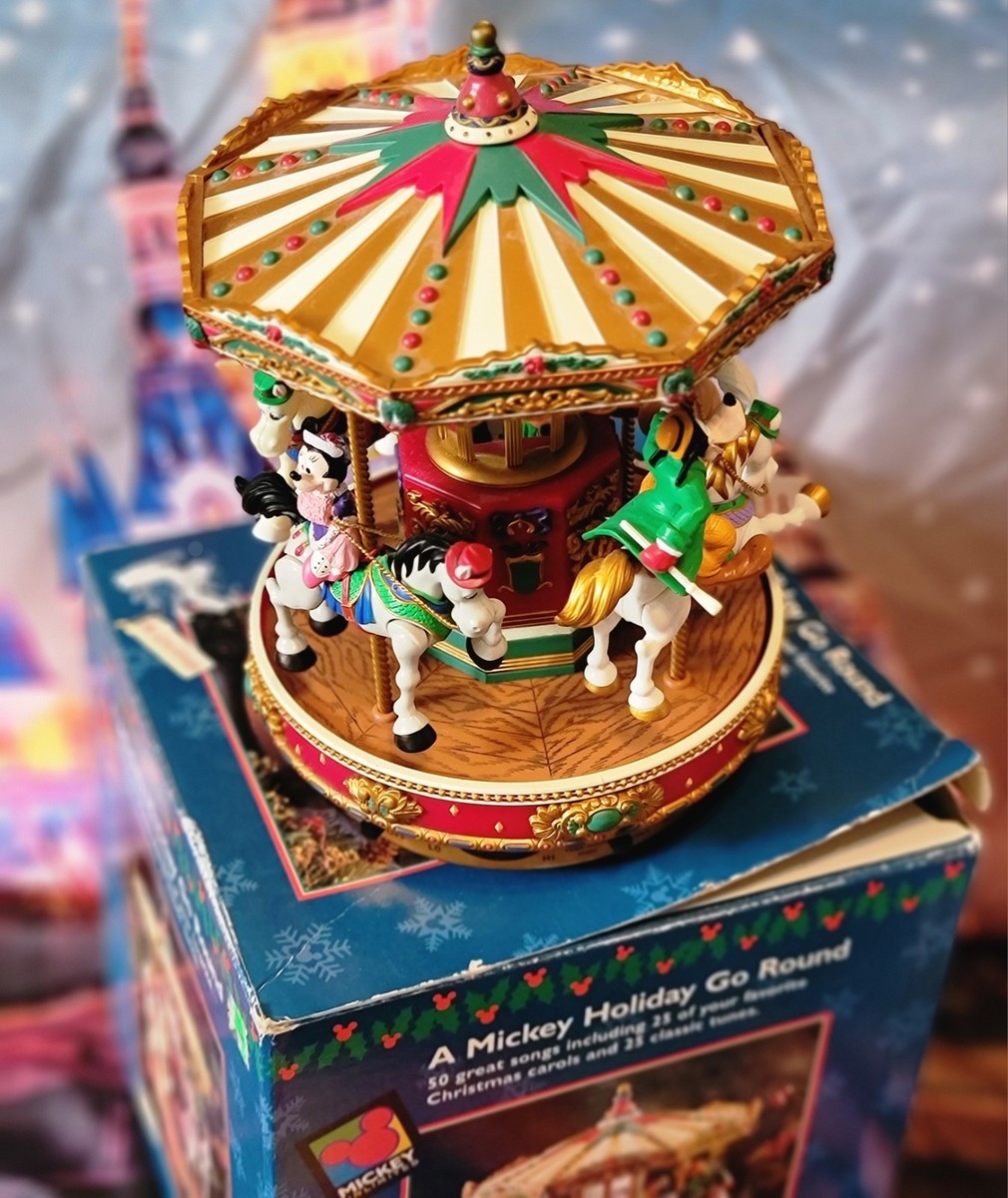 1996 Mr. Christmas Disney A Mickey Holiday Go Round Carousel W/box