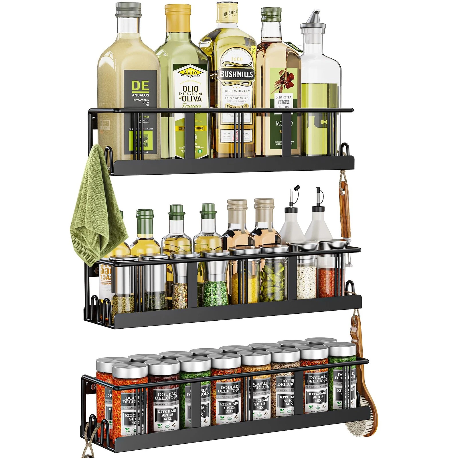 Spice Rack Wall Mounted 3 Pack, Space-Saving Spice Organizer for Spice Jars a...