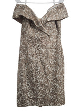 Xscape Womens Sz 14 Short Sequin Lace Off The Shoulder Dress Sand 5052X