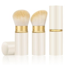 Retractable Makeup Brush 2 Pack, Travel Kabuki Face Blush Brush Flat and Angle