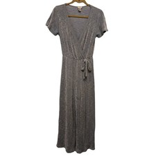 Caution To The Wind Striped Faux Wrap Stretch Midi Dress Size Medium Blue White