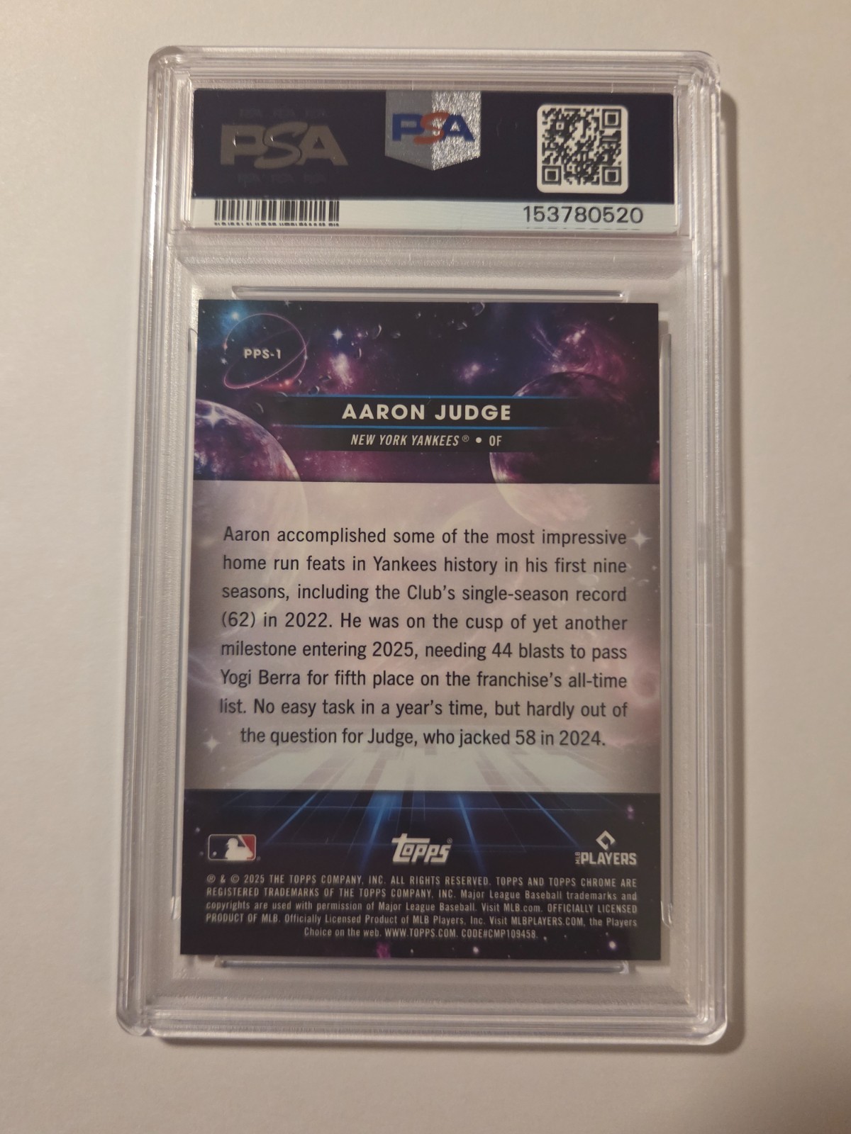 2025 Topps Cosmic Chrome - Planetary Pursuit Aaron Judge #PPS-1 Sun PSA 8 SSP view 2