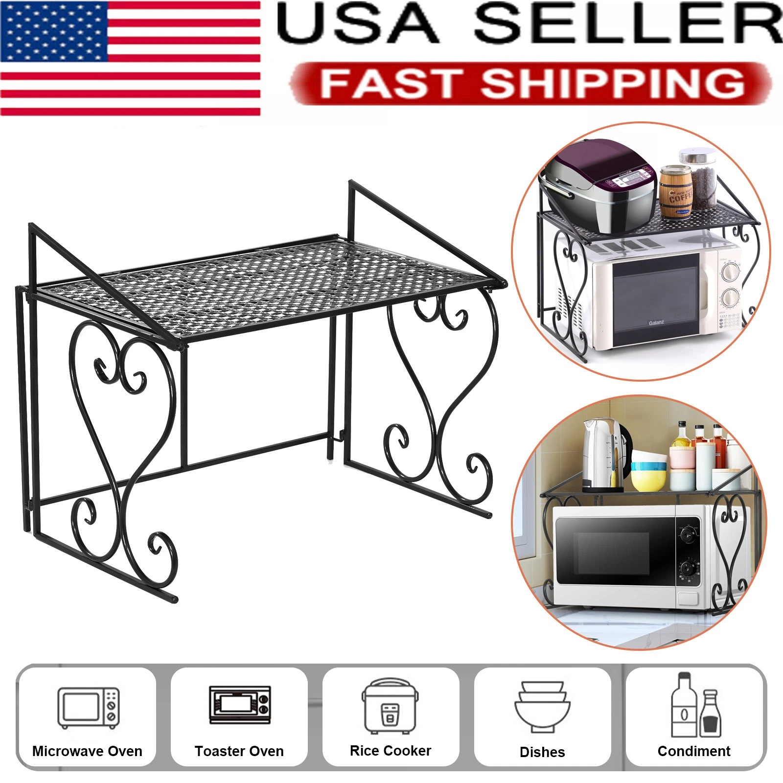 2-Tier Microwave Oven Rack & Storage Stand – Space-Saving Kitchen Organizer