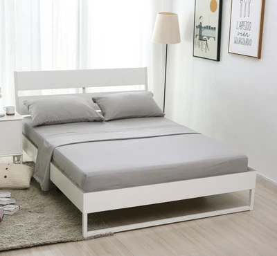 ALPHA HOME 4-Piece Bed Sheet Set 1 Fitted Sheet 1 Flat Sheet 2 Pillowcases King Size Gray