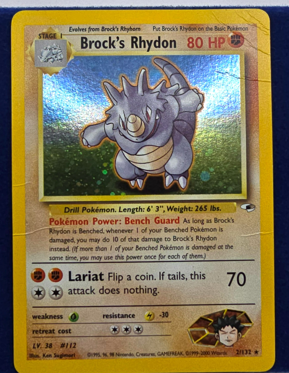 Pokemon Unlimited Gym Heroes Brock's Rhydon 2/132 MP Holographic WOTC Free Ship!