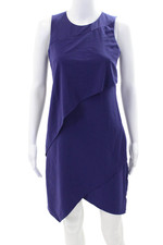 Halston Womens Sleeveless Zipper Asymmetric Hem Knee Length Dress Purple Size 0