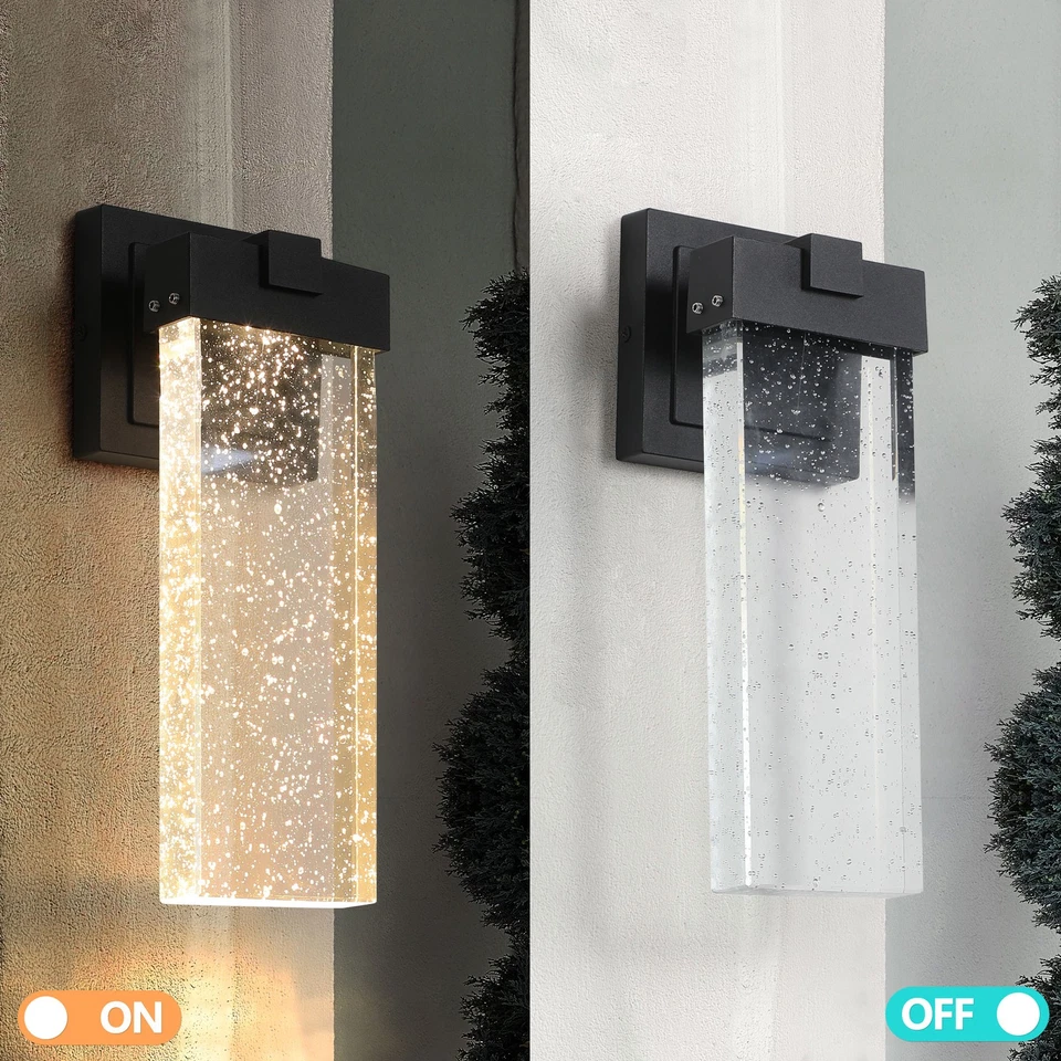 2 Pack Outdoor Crystal Bubble Wall Light Dusk to Dawn Modern Black LED Fixtures - Image 4 of 4