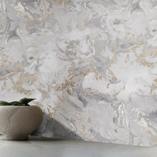 Cream Marble Metallic Wallpaper Ripple Liquid Swirl Effect Gold Shimmer Smooth,*