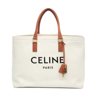 Celine Horizontal Cover Men,Women Leather,Canvas Tote Bag Brown,Cream BF581735
