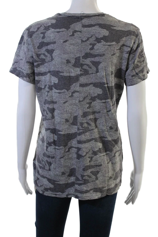 Monrow Womens V Neck Camo Jersey T Shirt Short Sleeve Dark Gray Size M - Image 3 of 4