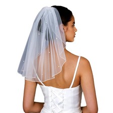 HONGMEI 1 Tier Bridal Wedding Veil Women's Short Vails One Size, Ivory-pearl