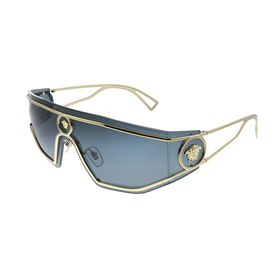 New Versace VE 2226 100287 Gold Metal Shield Sunglasses Grey Lens