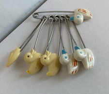 Vtg Novelty Diaper Pins Ducks 2.25" Set Of 6 Strong Safety Pins For Cloth Diaper