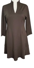 New Ming Wang Women Size MEDIUM Dress Brown Stretch Deco Crepe Funnel Neck NWT