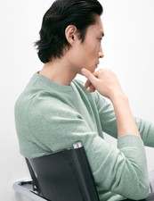 Marks & Spencer Mens Pale Green Cashmere Round neck Long sleeved Jumper - M&S