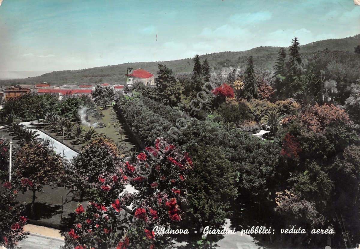 Cartolina Cittanova Giardini Pubblici Veduta aerea colorata anni '60