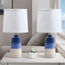 20.5" Ceramic Blue Lamps for Nightstand Set of 2, Blue Table Lamps for Living...
