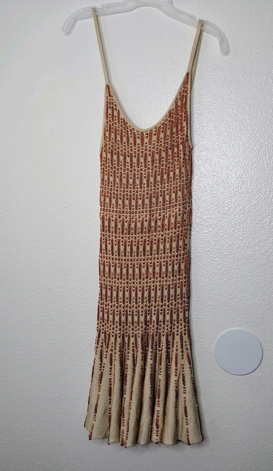 Alice + Olivia Metallic Knit Bodycon Dress Flare Hem Rayon Blend Size S  -stain-